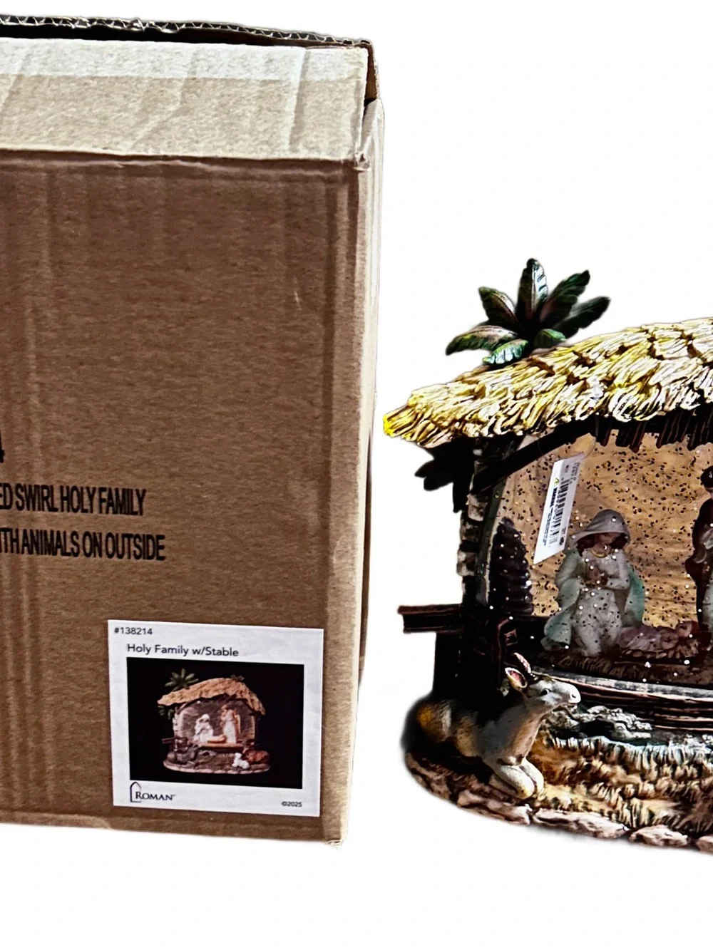 Roman ~ Holy Family & Animals W/ Stable ~ Lighted Swirl Water Lantern ~ New